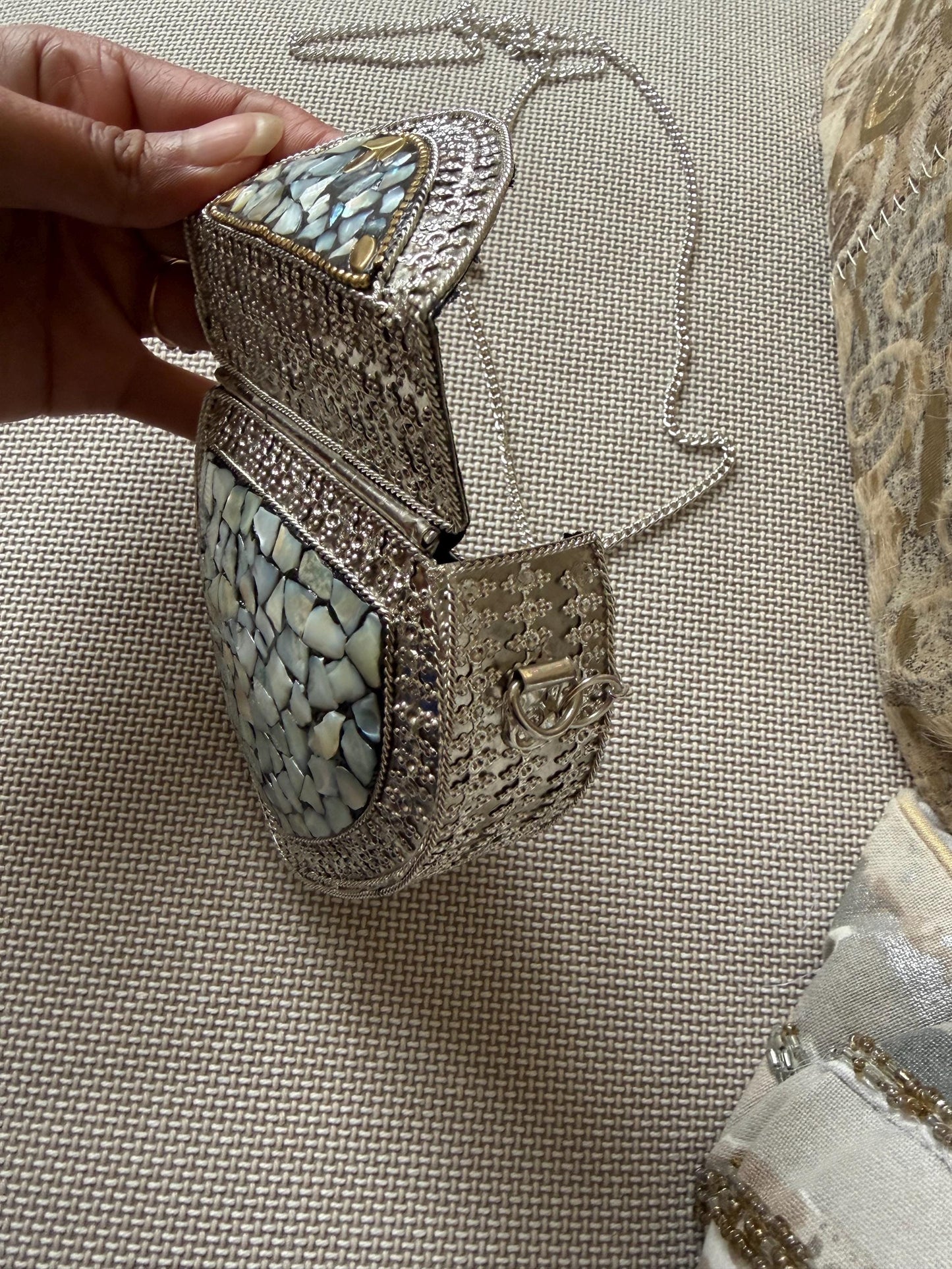 Handcrafted Mosaic Clutch Bag | Ethnic Mirror Work Sling Purse, Boho Evening Bag