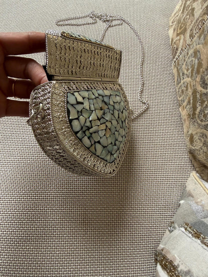 Handcrafted Mosaic Clutch Bag | Ethnic Mirror Work Sling Purse, Boho Evening Bag