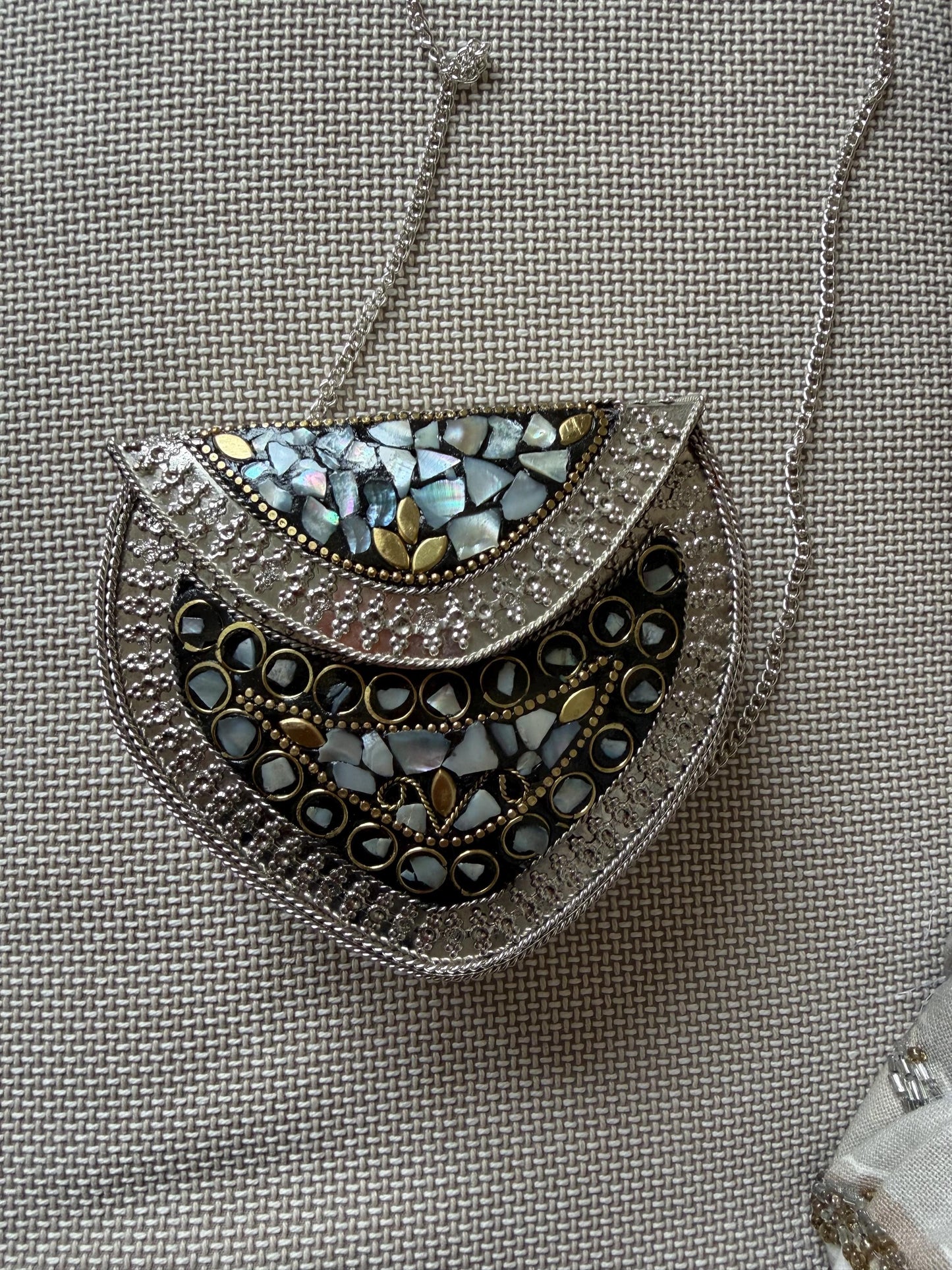Handcrafted Mosaic Clutch Bag | Ethnic Mirror Work Sling Purse, Boho Evening Bag