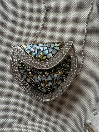 Handcrafted Mosaic Clutch Bag | Ethnic Mirror Work Sling Purse, Boho Evening Bag