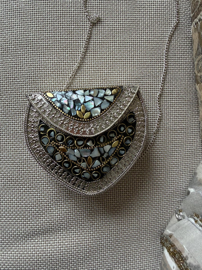 Handcrafted Mosaic Clutch Bag | Ethnic Mirror Work Sling Purse, Boho Evening Bag