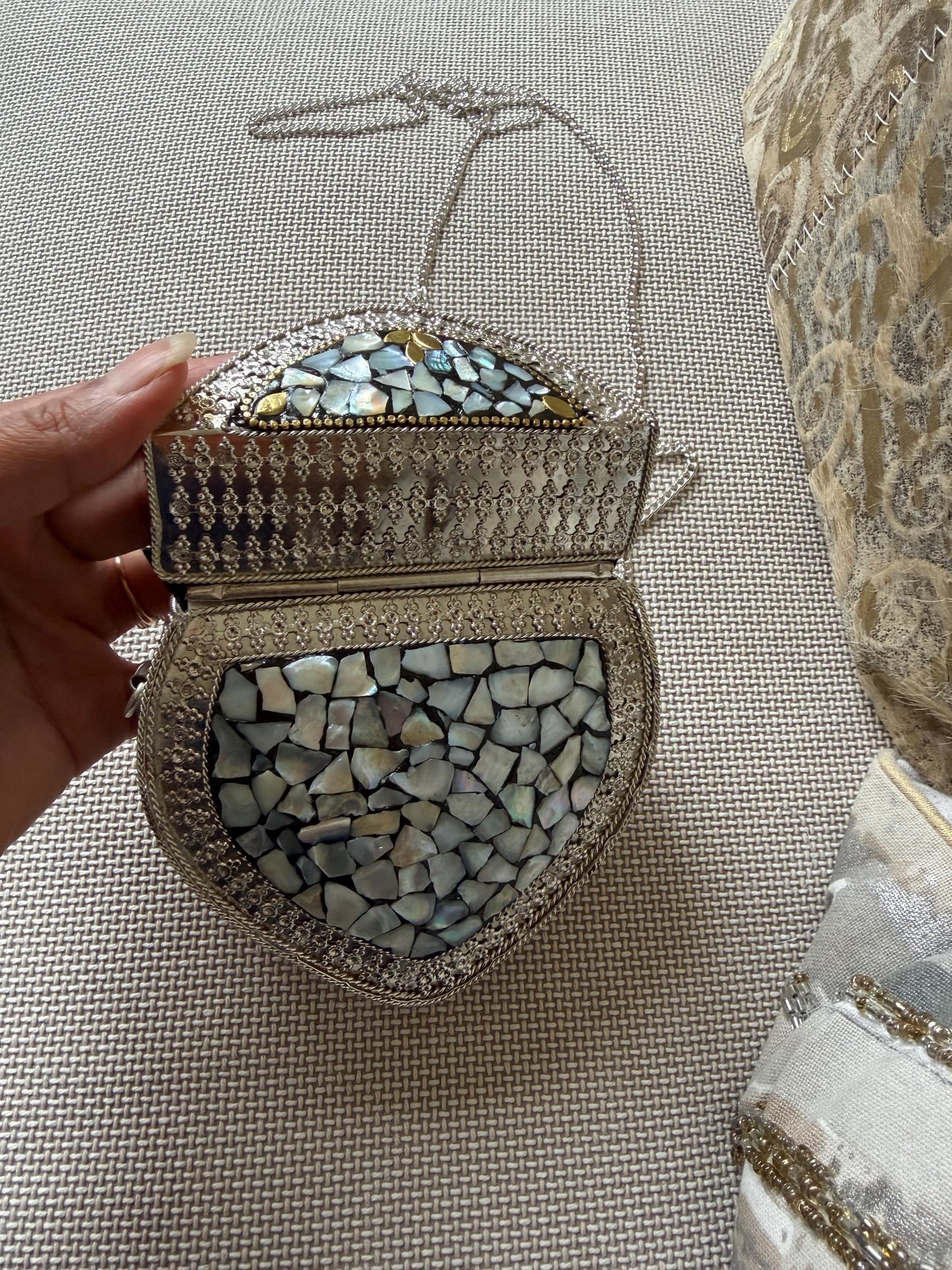 Handcrafted Mosaic Clutch Bag | Ethnic Mirror Work Sling Purse, Boho Evening Bag