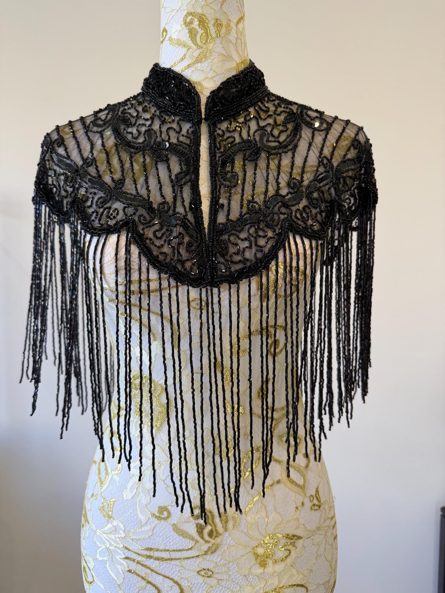 Black Beaded Fringe Capelet