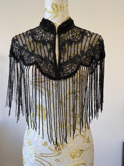 Black Beaded Fringe Capelet