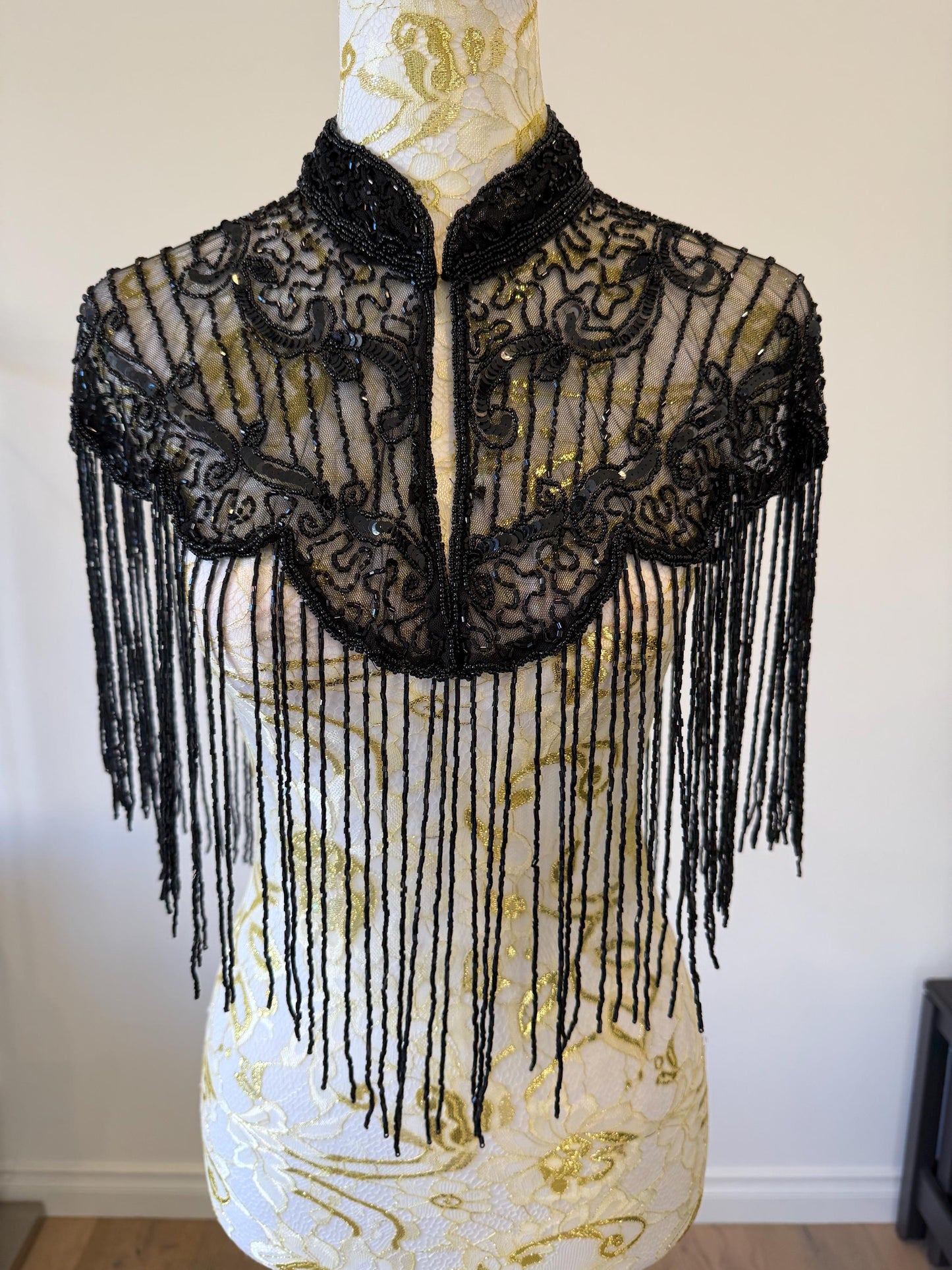 Black Beaded Fringe Capelet