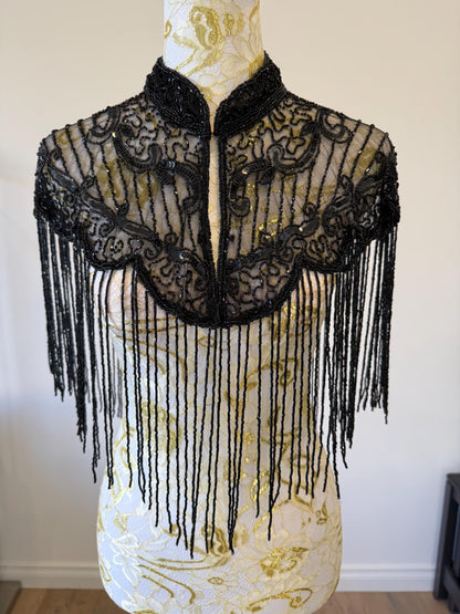 Black Beaded Fringe Capelet