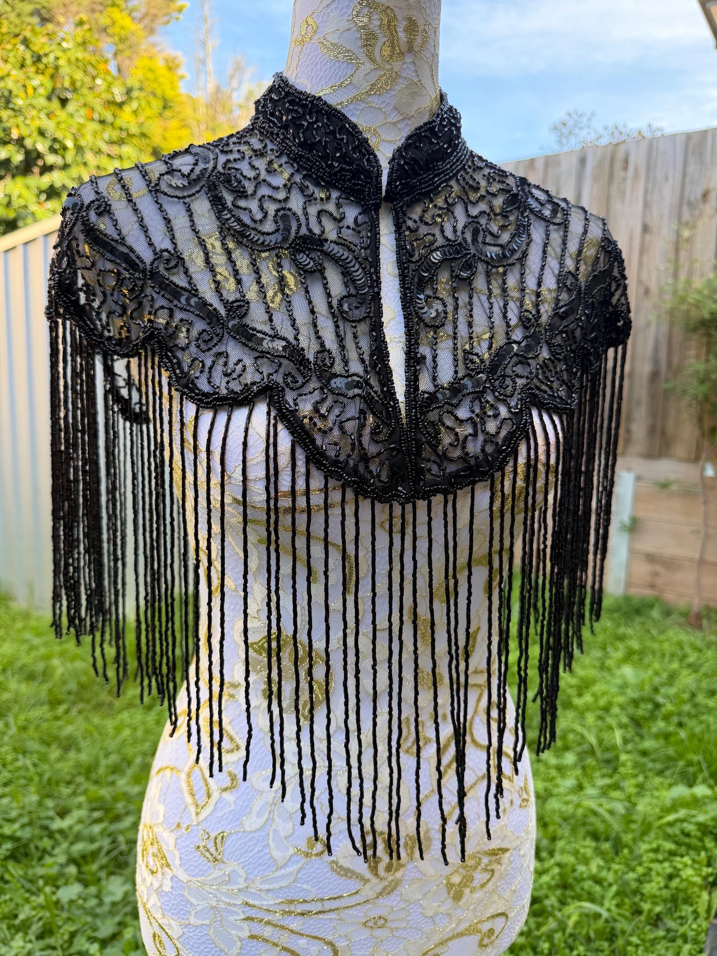 Black Beaded Fringe Capelet
