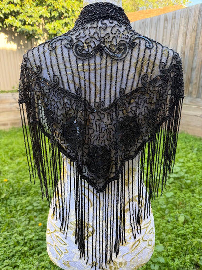 Black Beaded Fringe Capelet