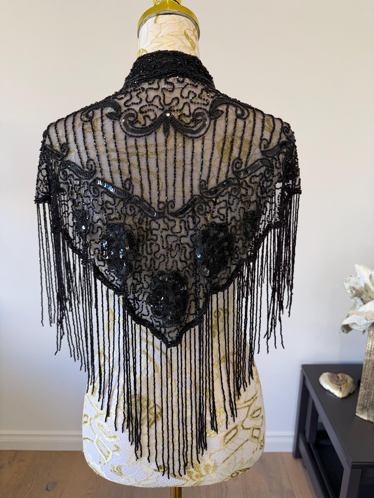 Black Beaded Fringe Capelet