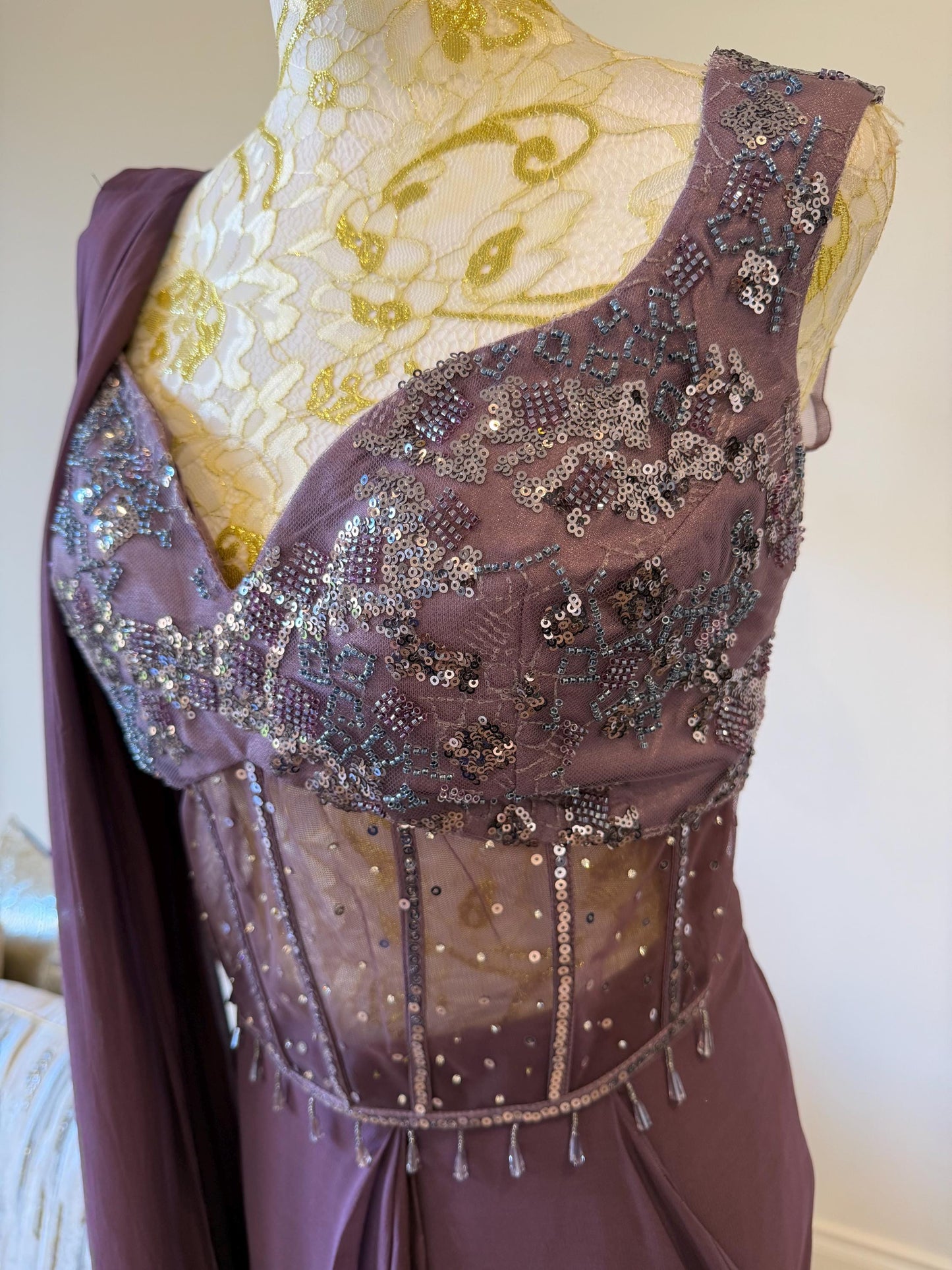 Plum Georgette Ready-to-Wear Saree