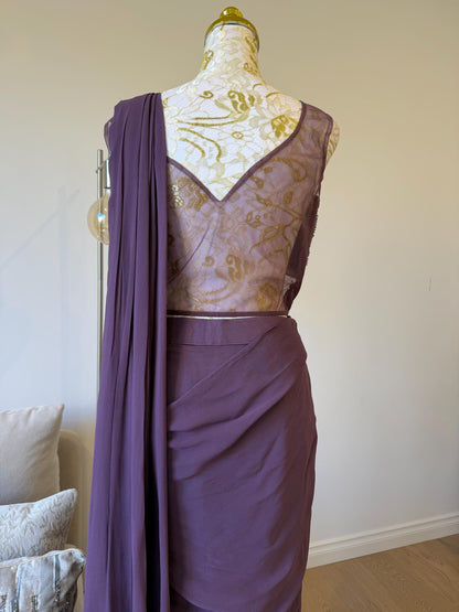 Plum Georgette Ready-to-Wear Saree