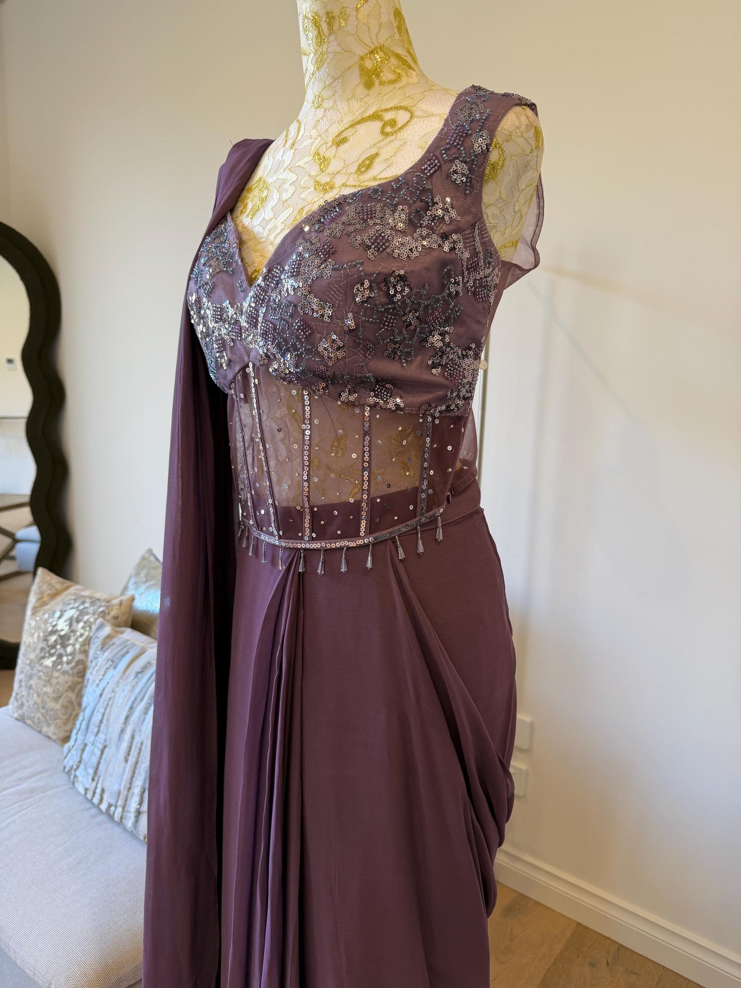 Plum Georgette Ready-to-Wear Saree