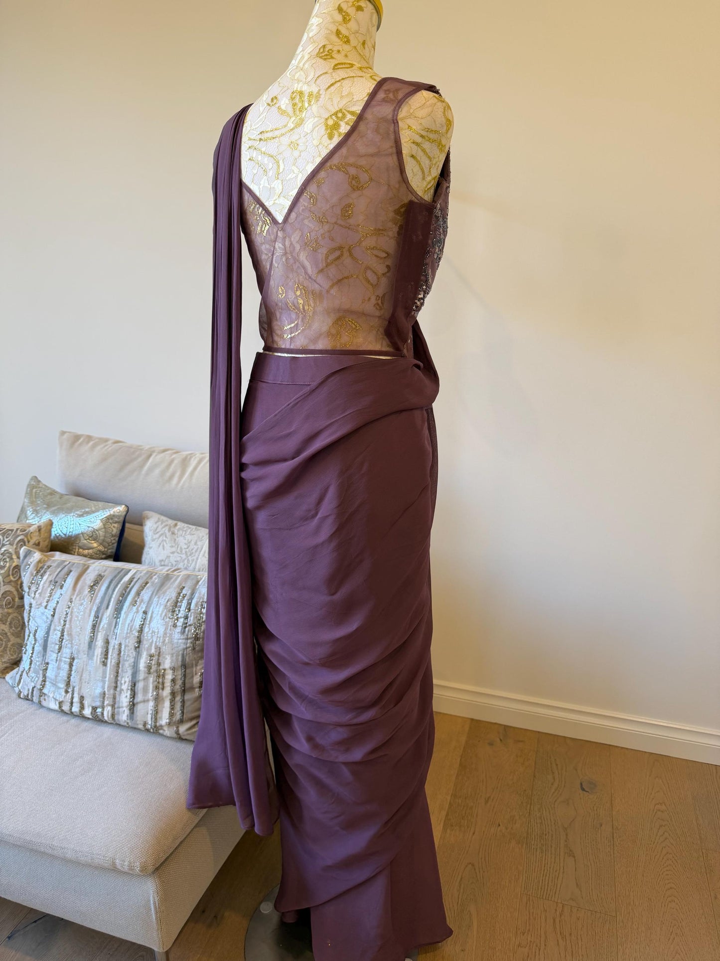 Plum Georgette Ready-to-Wear Saree