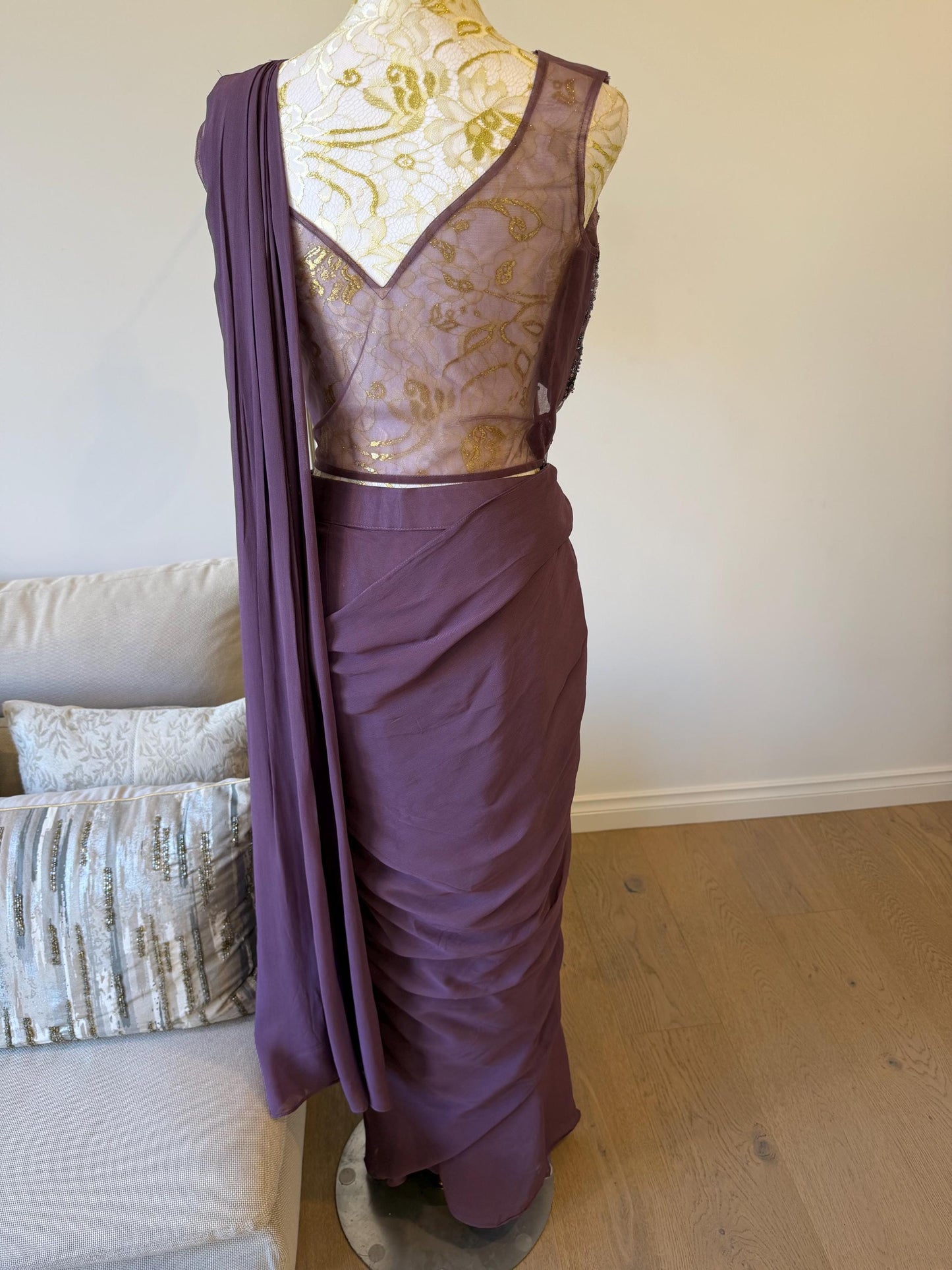Plum Georgette Ready-to-Wear Saree