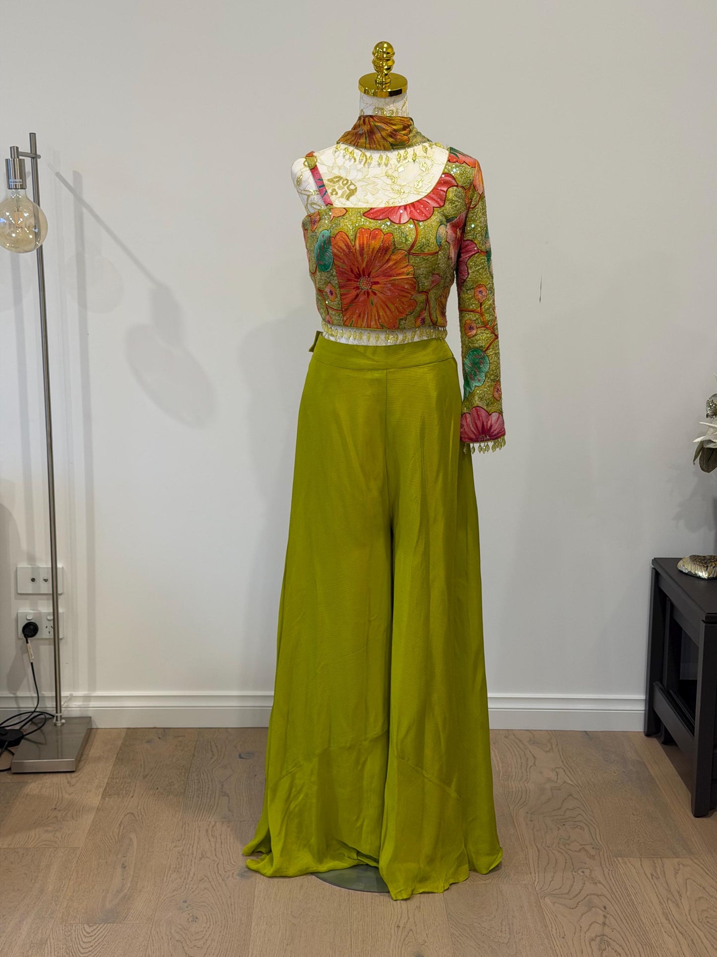 Bright Parrot Green Indo Western Palazzo Set
