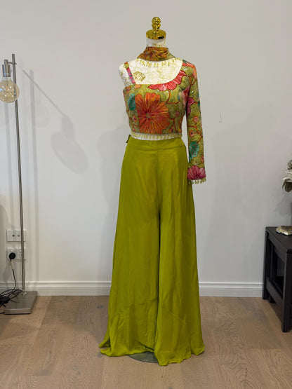 Bright Parrot Green Indo Western Palazzo Set