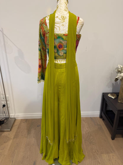 Bright Parrot Green Indo Western Palazzo Set
