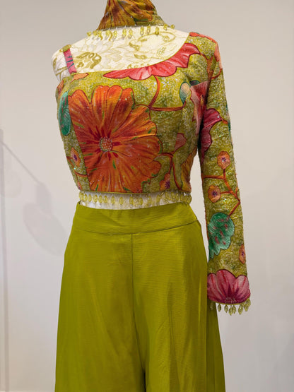 Bright Parrot Green Indo Western Palazzo Set