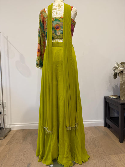 Bright Parrot Green Indo Western Palazzo Set