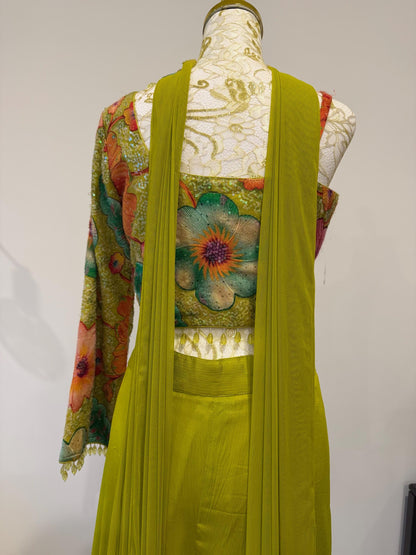 Bright Parrot Green Indo Western Palazzo Set