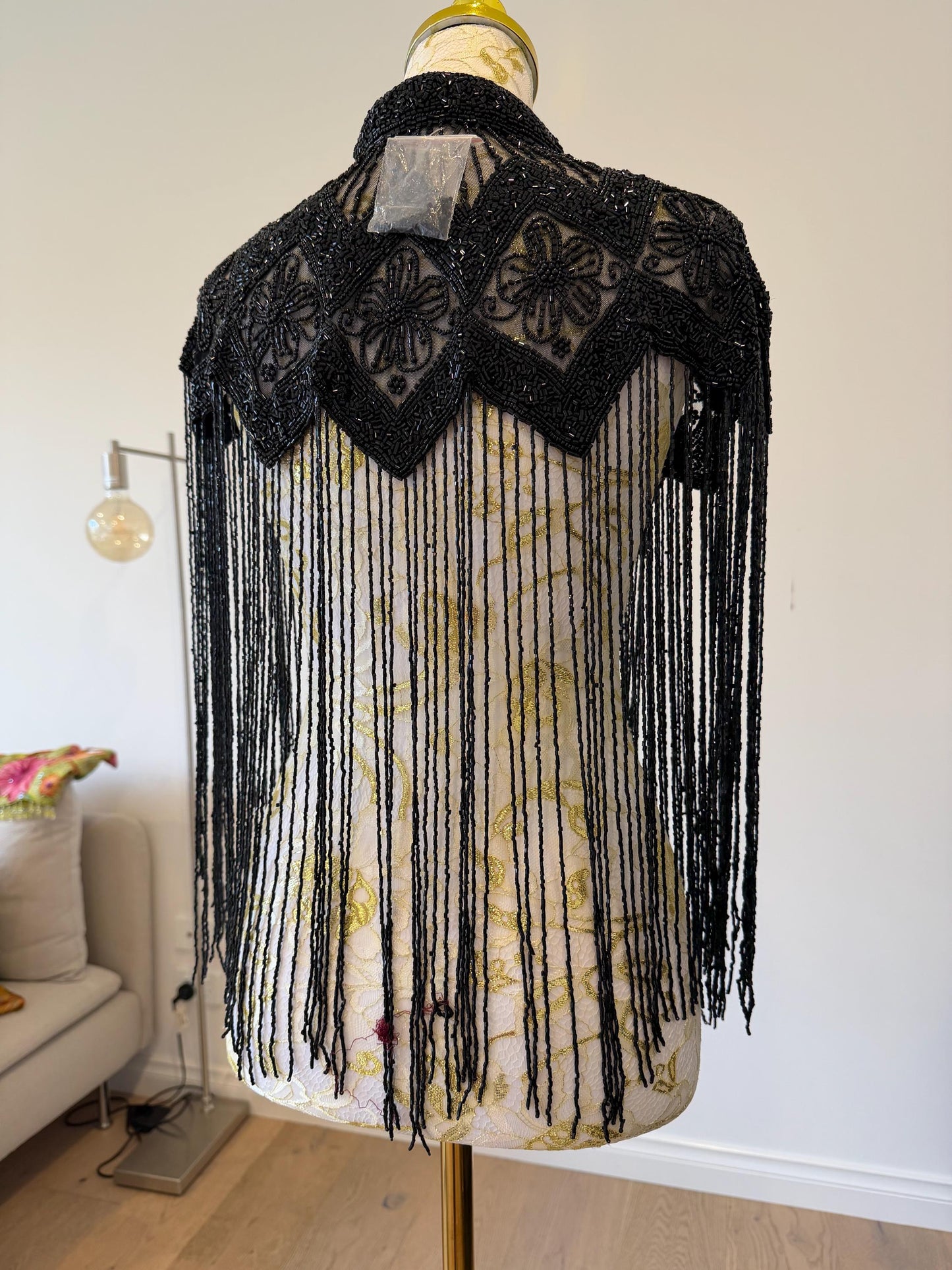 Black Beaded Fringe Capelet