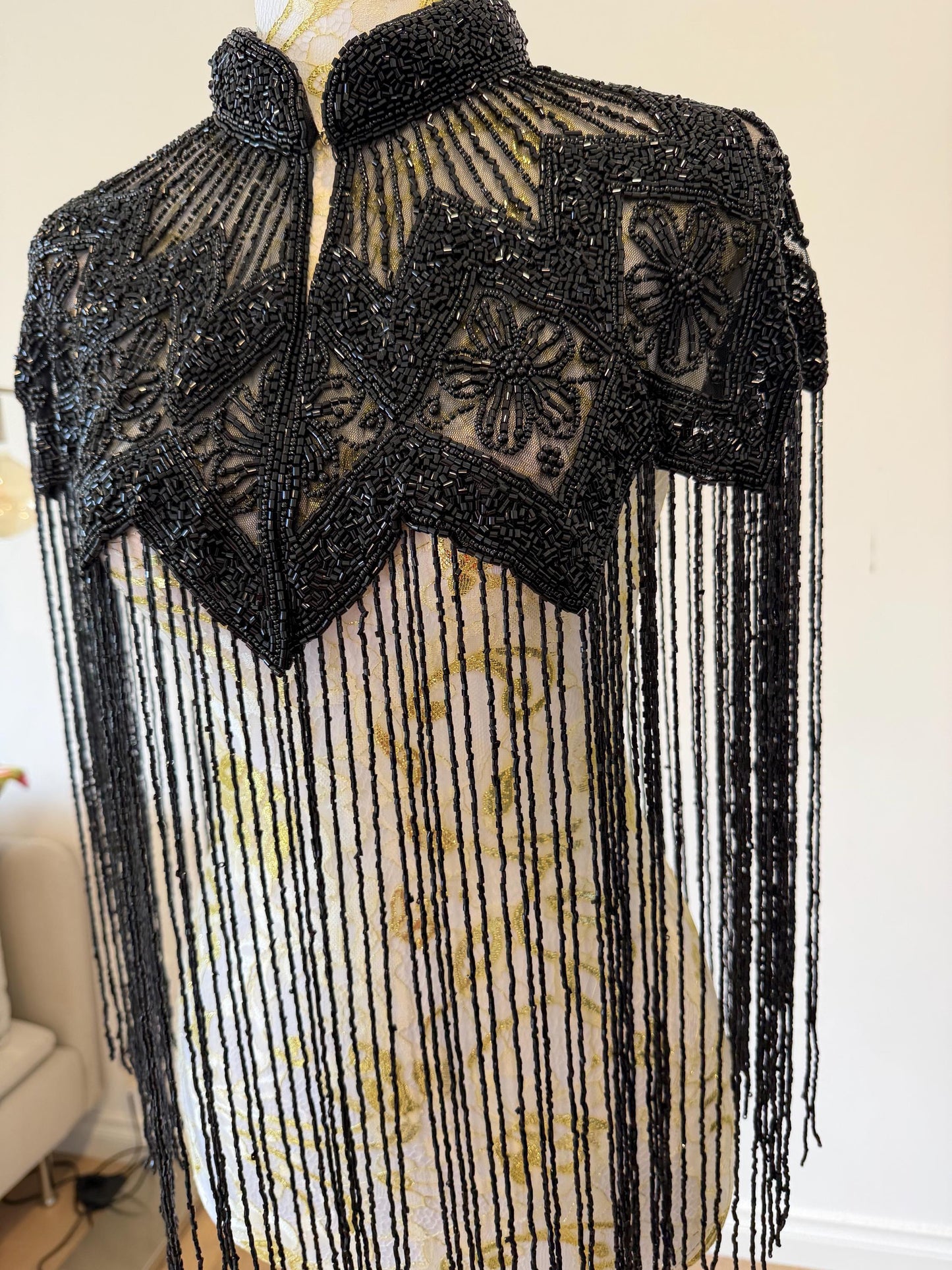 Black Beaded Fringe Capelet