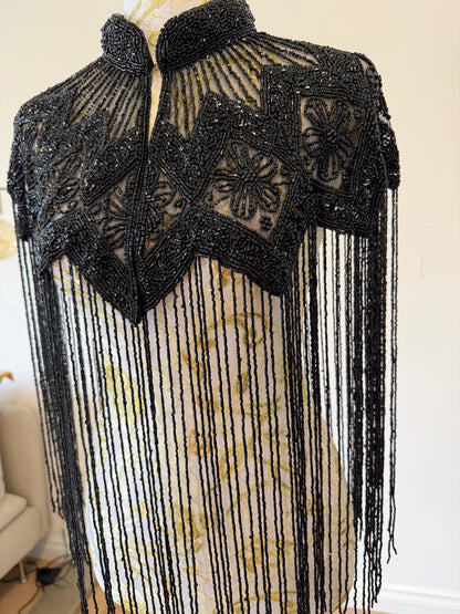 Black Beaded Fringe Capelet