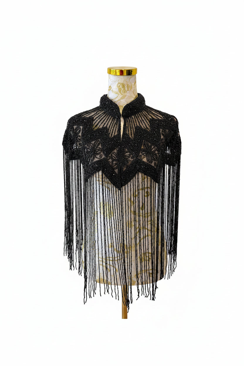 Black Beaded Fringe Capelet