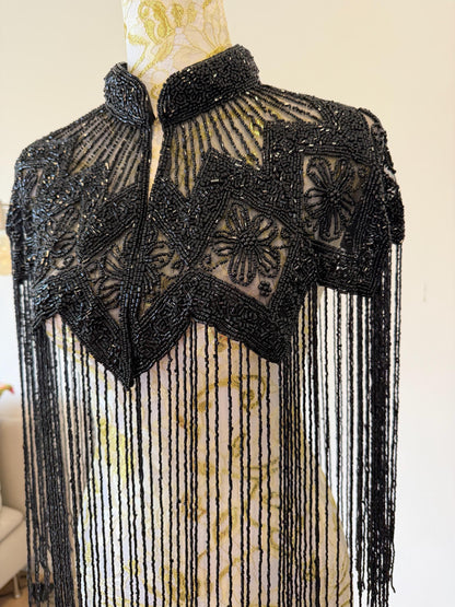 Black Beaded Fringe Capelet