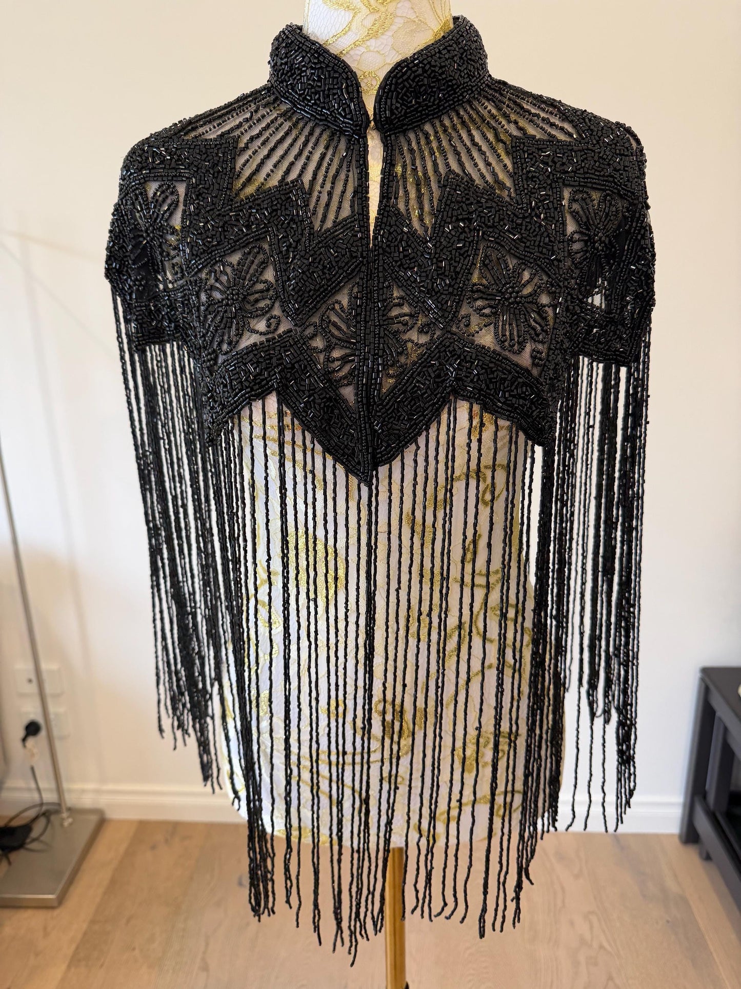 Black Beaded Fringe Capelet