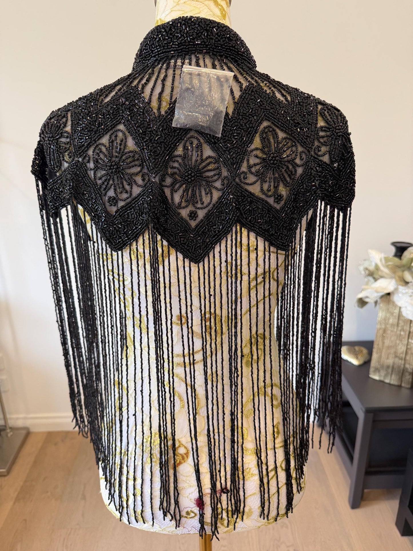 Black Beaded Fringe Capelet