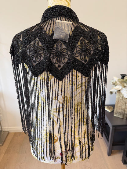 Black Beaded Fringe Capelet