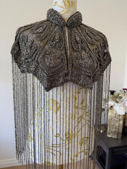Gunmetal Beaded Fringe Capelet