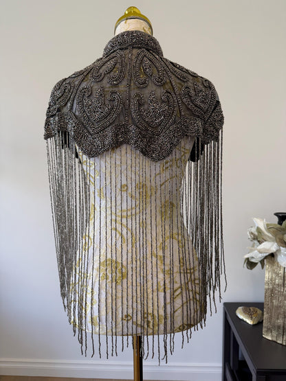 Gunmetal Beaded Fringe Capelet