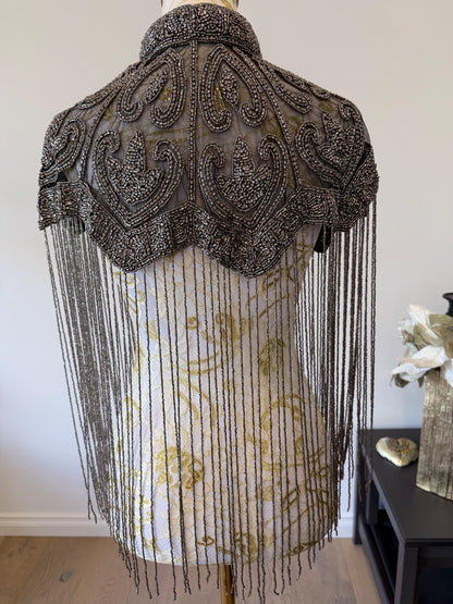 Gunmetal Beaded Fringe Capelet