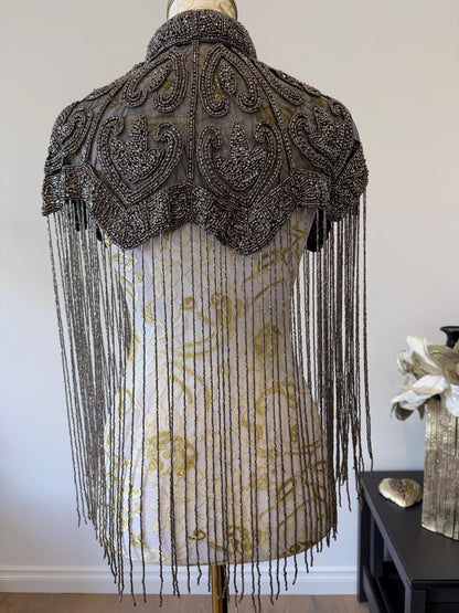 Gunmetal Beaded Fringe Capelet