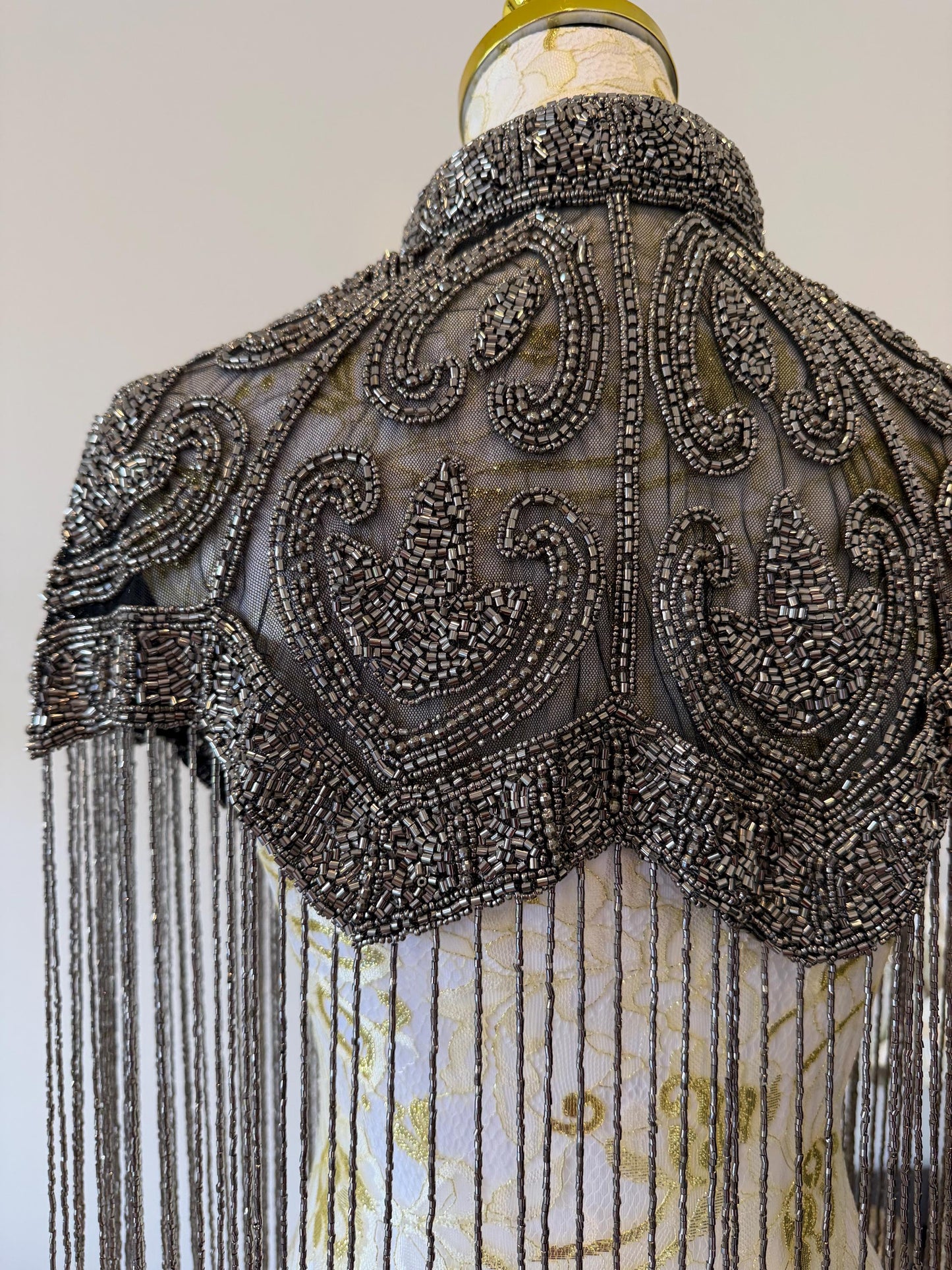 Gunmetal Beaded Fringe Capelet