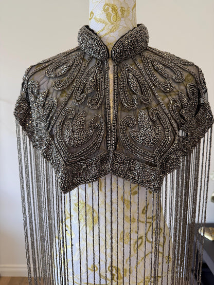 Gunmetal Beaded Fringe Capelet