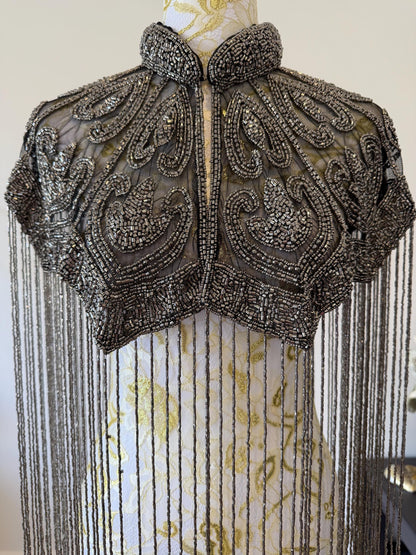 Gunmetal Beaded Fringe Capelet
