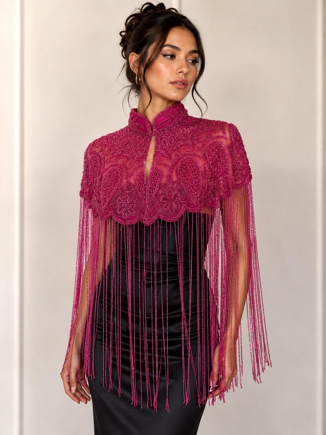 Hot Pink Beaded Fringe Capelt