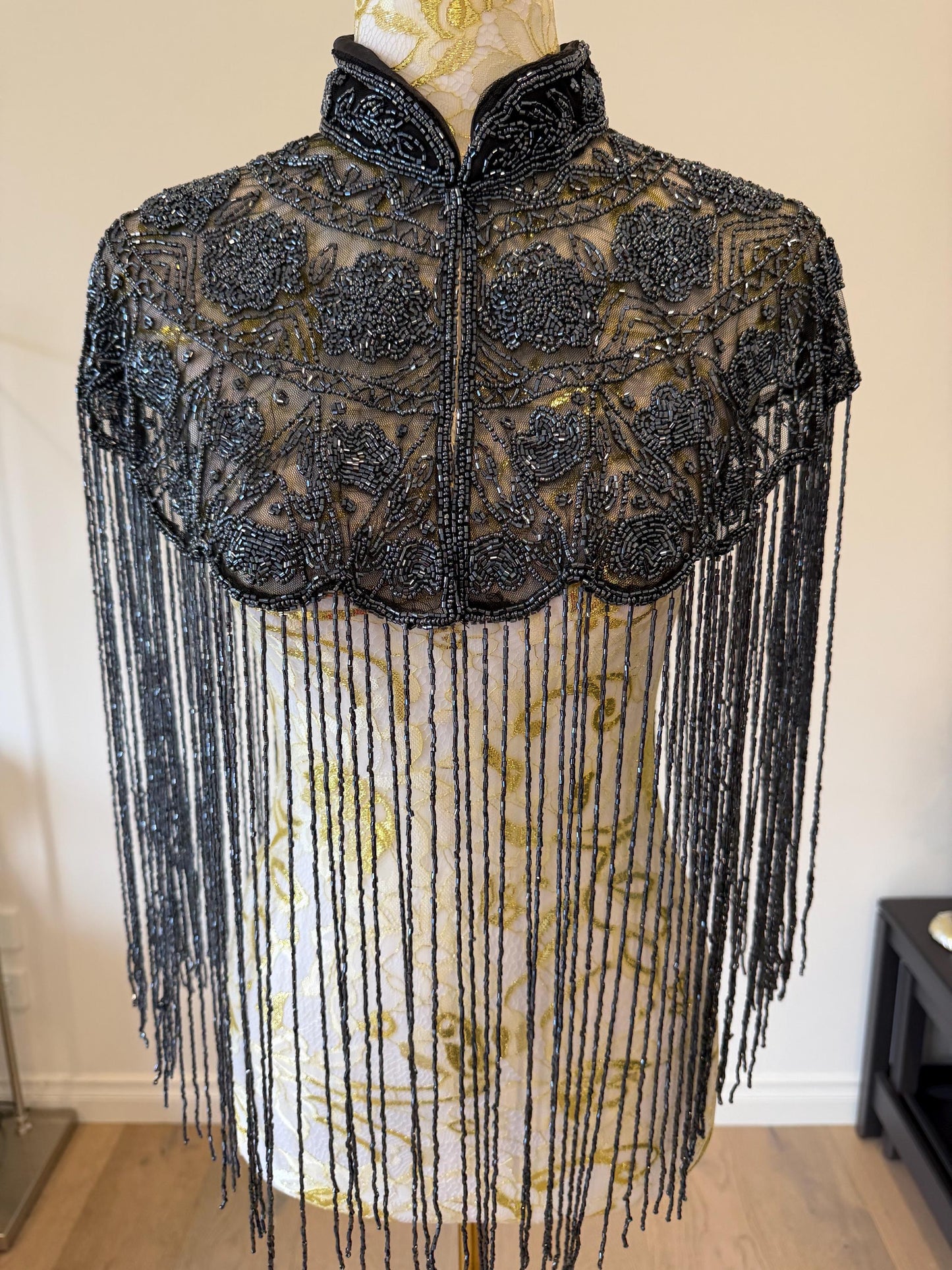 Metallic Beaded Fringe Capelet