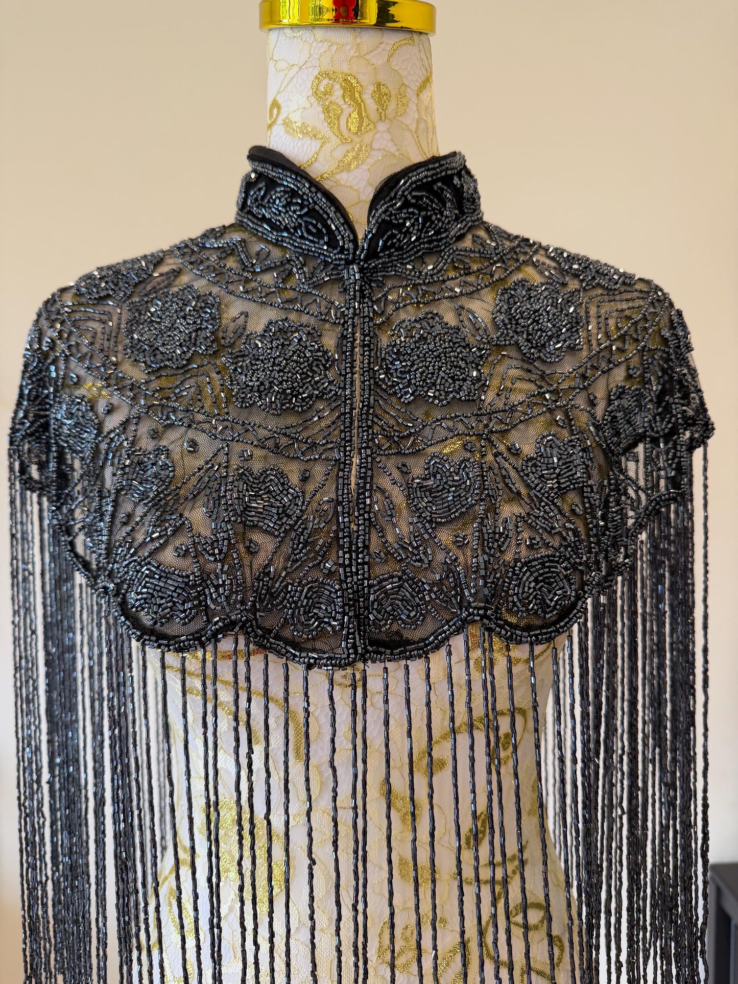 Metallic Beaded Fringe Capelet