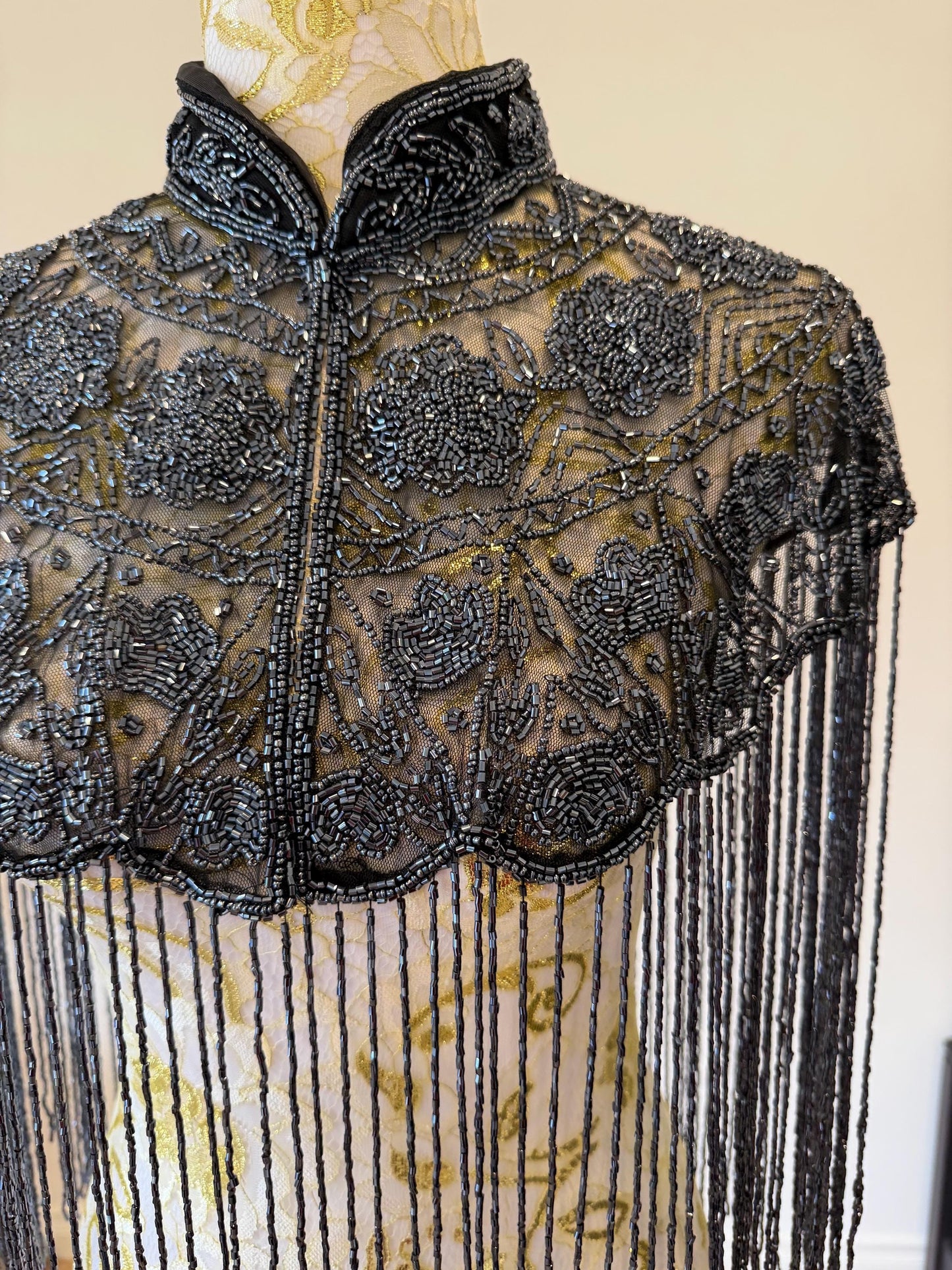Metallic Beaded Fringe Capelet