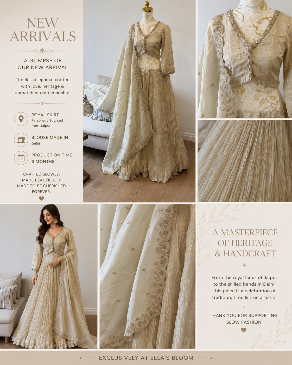 Ivory Tissue Silk Lehenga Set with Gota Detailing
