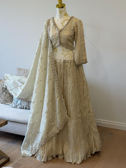 Ivory Tissue Silk Lehenga Set with Gota Detailing
