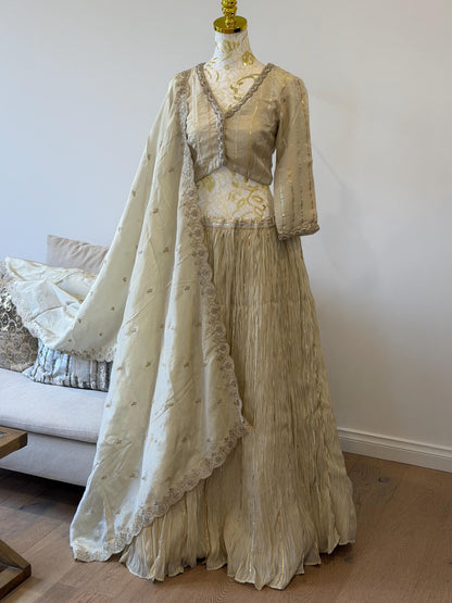 Ivory Tissue Silk Lehenga Set with Gota Detailing