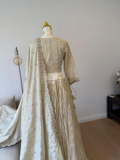 Ivory Tissue Silk Lehenga Set with Gota Detailing