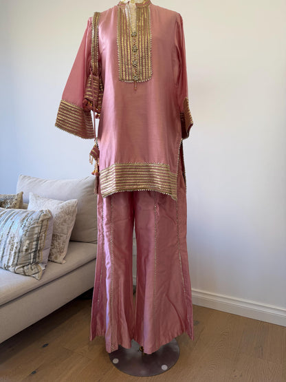 Dusty Pink Mul Chanderi Sharara Set with Statement Dupatta