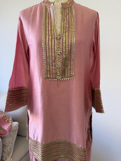 Dusty Pink Mul Chanderi Sharara Set with Statement Dupatta