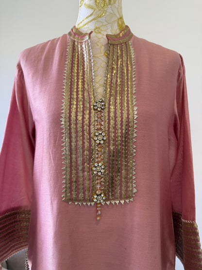 Dusty Pink Mul Chanderi Sharara Set with Statement Dupatta